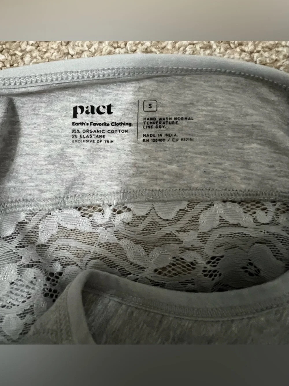 Pact Light Gray Lace Trim Bralette Size Small - Picture 6 of 6